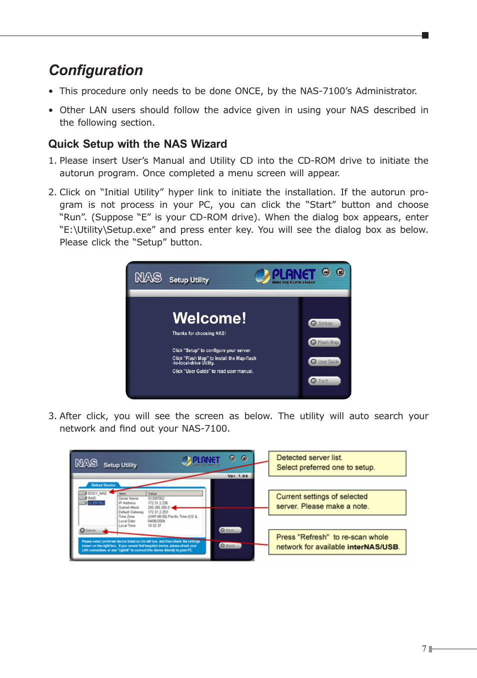 Configuration | Planet Technology 1-Bay SATA NAS Server NAS-7100 User Manual | Page 7 / 12