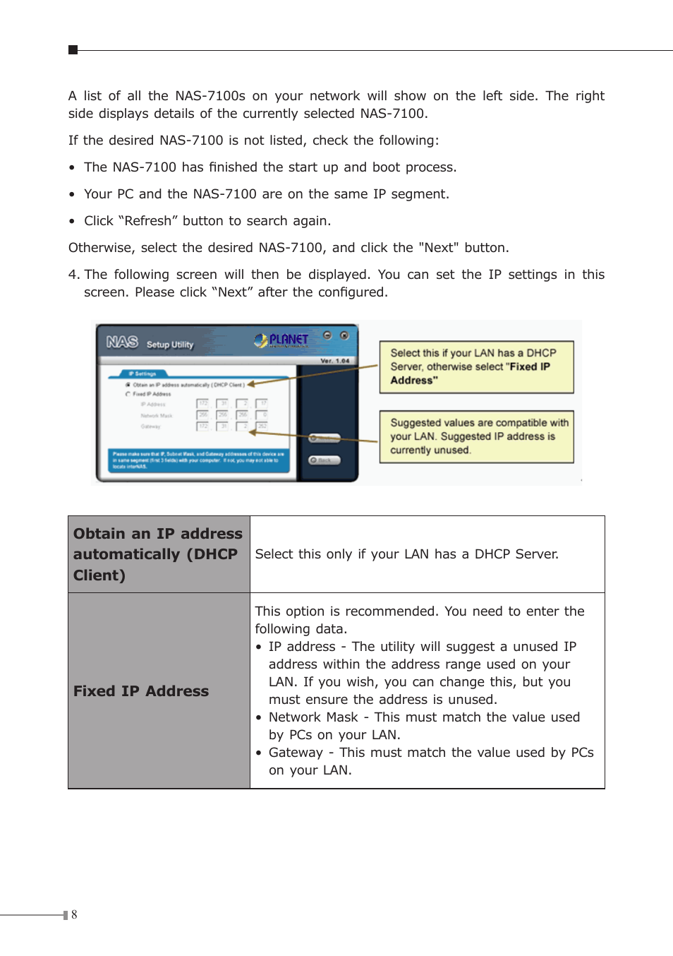 Planet Technology 1-Bay SATA NAS Server NAS-7100 User Manual | Page 8 / 12