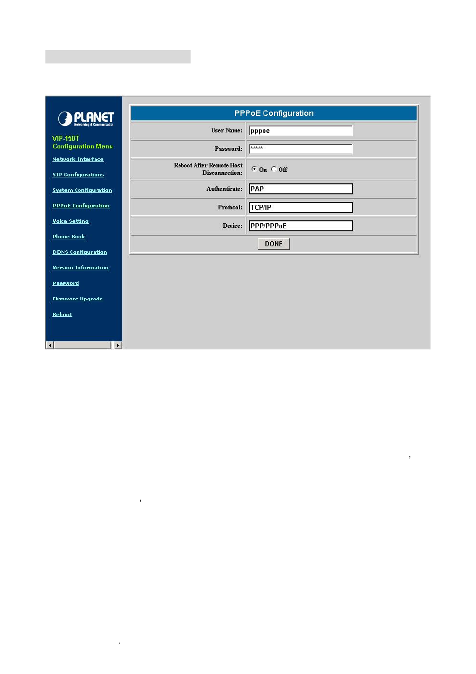 Pppoe configuration | Planet Technology VIP-150T User Manual | Page 25 / 49