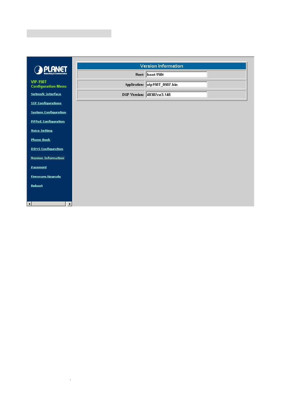 Version information | Planet Technology VIP-150T User Manual | Page 29 / 49