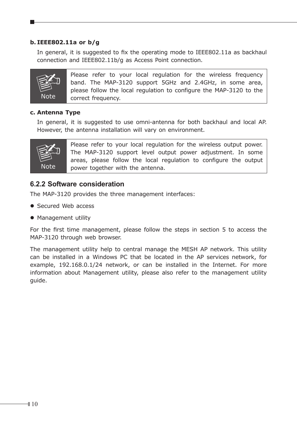 2 software consideration | Planet Technology MAP-3120 User Manual | Page 10 / 12