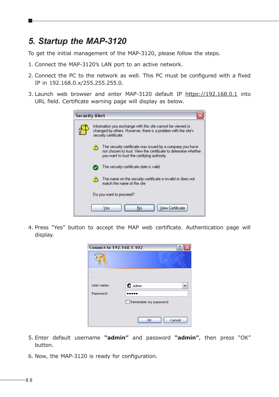 Startup the map-3120 | Planet Technology MAP-3120 User Manual | Page 8 / 12