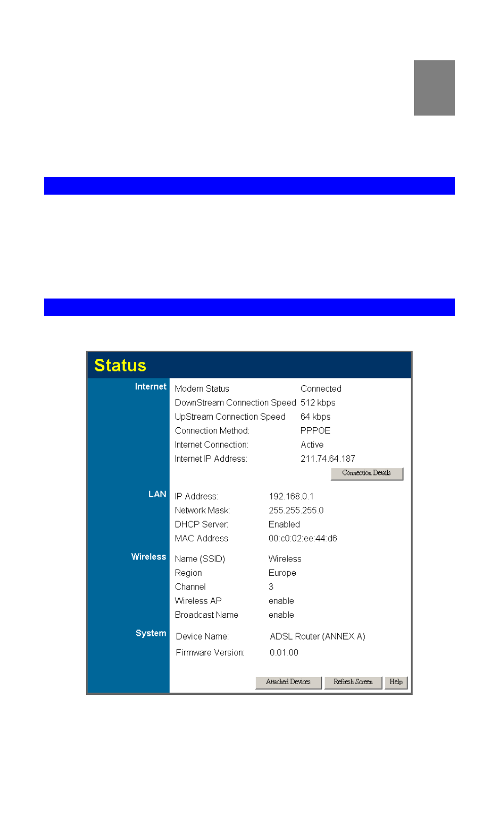 Chapter 5 operation and status, Operation, Status screen | Operation and status | Planet Technology ADW-4300A User Manual | Page 40 / 87