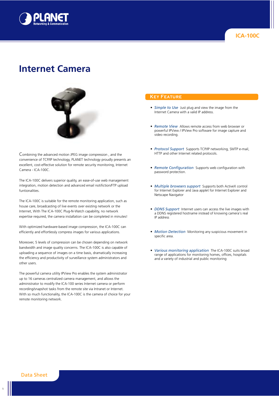 Planet Technology ICA-100C User Manual | 2 pages