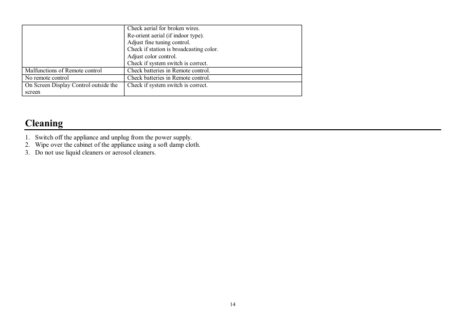 Cleaning | Hyundai H-TV2910SPF User Manual | Page 14 / 29