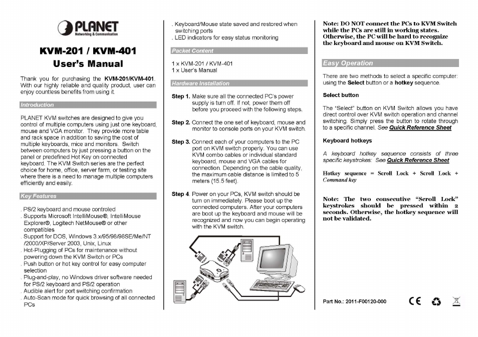 Planet Technology KVM-401 User Manual | 2 pages