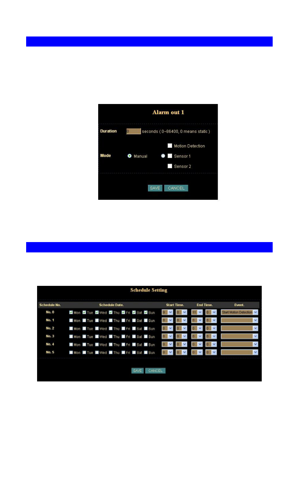 Alarm 1 & alarm 2 screen, Schedule screen | Planet Technology ICA-650 User Manual | Page 39 / 78