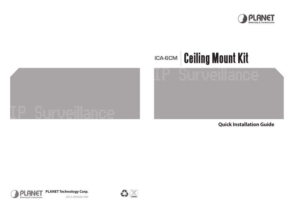 Planet Technology Ceiling Mount Kit ICA-6CM User Manual | 2 pages