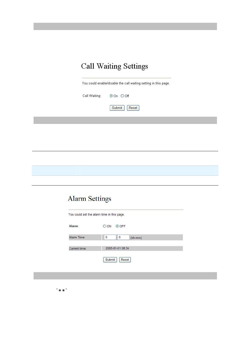 Call waiting settings, Alarm settings, Prefix to pstn settings | Planet Technology VIP-321 User Manual | Page 24 / 63