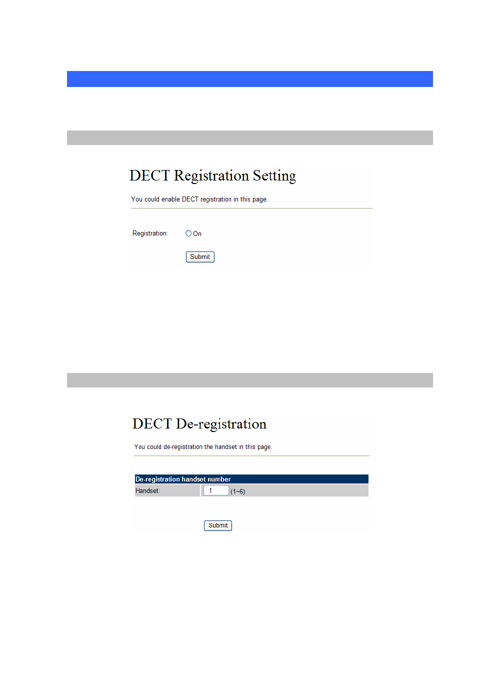 Configure the registration settings, Onfigure the, Egistration settings | Dect registration setting, Dect de-registration | Planet Technology VIP-321 User Manual | Page 38 / 63