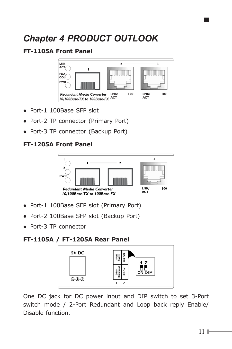 Chapter 4 product outlook | Planet Technology FT-1205A User Manual | Page 11 / 24