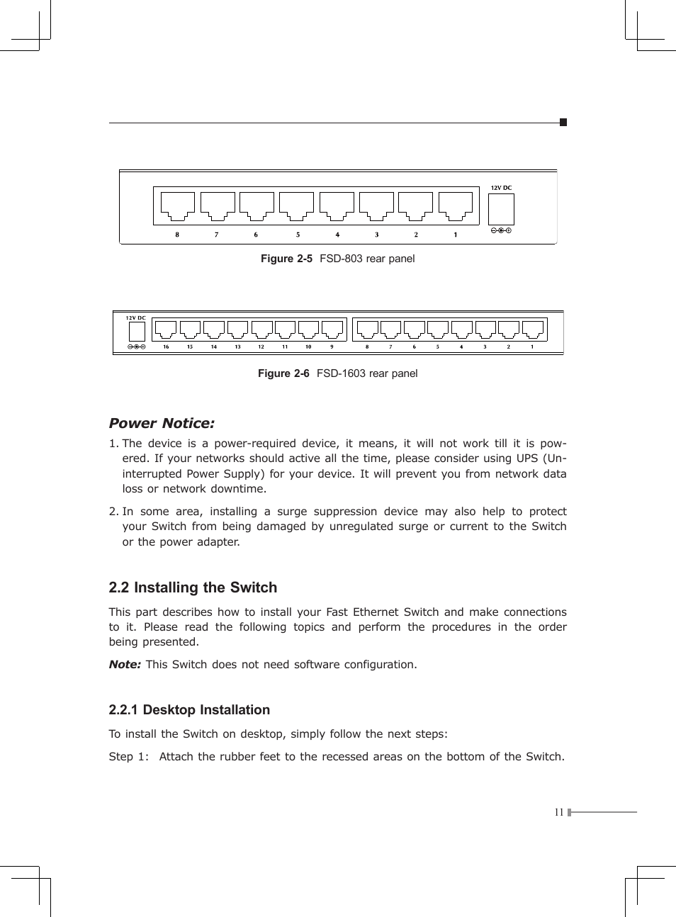 2 installing the switch | Planet Technology FSD-1603 User Manual | Page 11 / 20