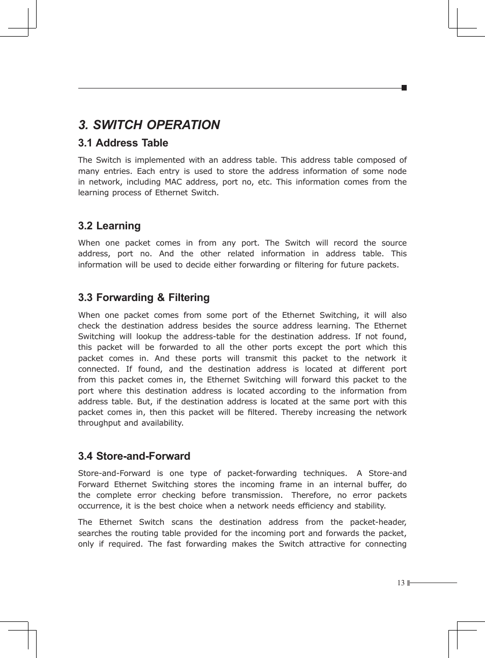 Switch operation | Planet Technology FSD-1603 User Manual | Page 13 / 20