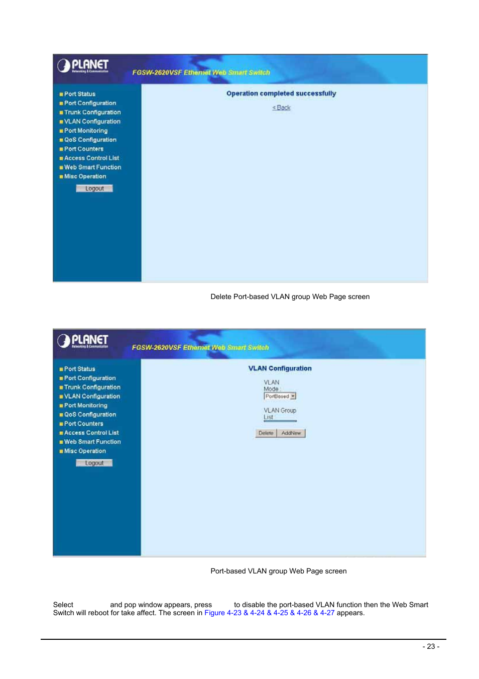 4 disable port-based vlan function | Planet Technology FGSW-2620VSF User Manual | Page 23 / 63