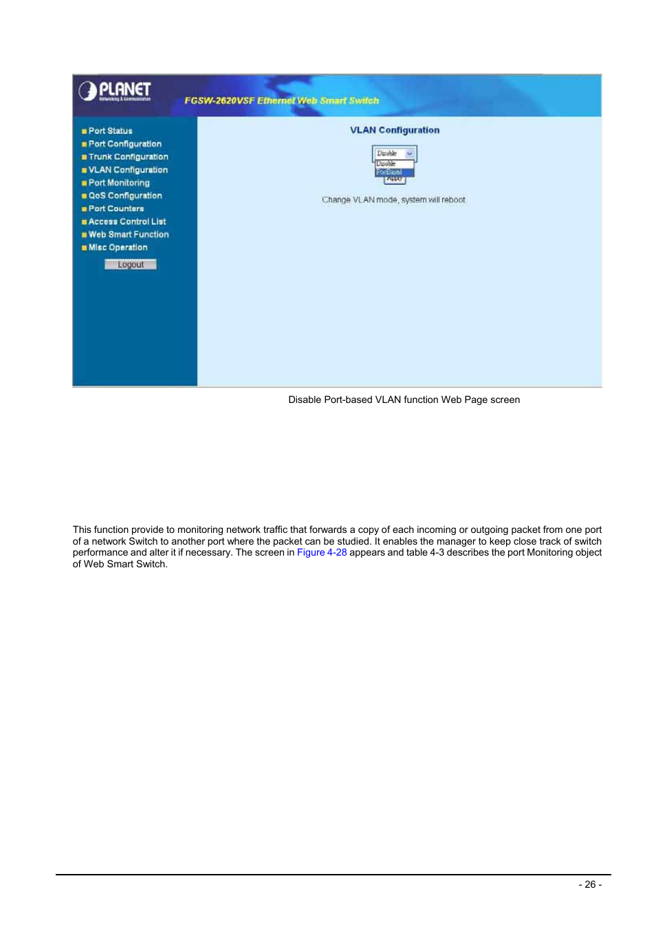 6 port monitoring, Onitoring | Planet Technology FGSW-2620VSF User Manual | Page 26 / 63