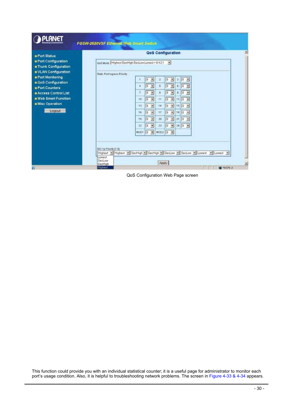 8 port counters, Ort counters | Planet Technology FGSW-2620VSF User Manual | Page 30 / 63