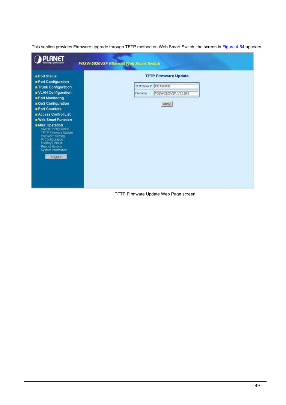 2 tftp firmware upgrade | Planet Technology FGSW-2620VSF User Manual | Page 49 / 63