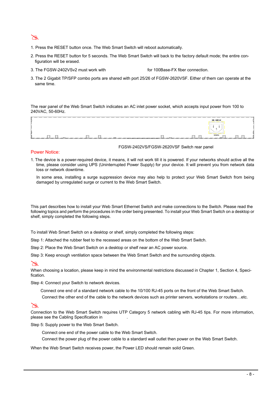 2 rear panel, 3 hardware installation, Anel | Ardware, Nstallation | Planet Technology FGSW-2620VSF User Manual | Page 8 / 63