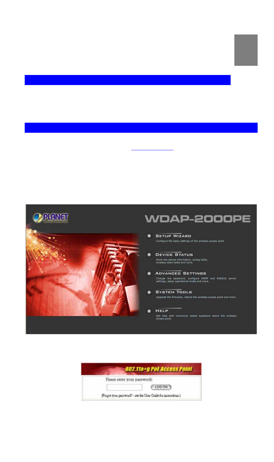 Chapter 3 setup & management, 1 overview, 2 setup using a web browser | Chapter 3, Setup & management | Planet Technology WDAP-2000PE User Manual | Page 11 / 53