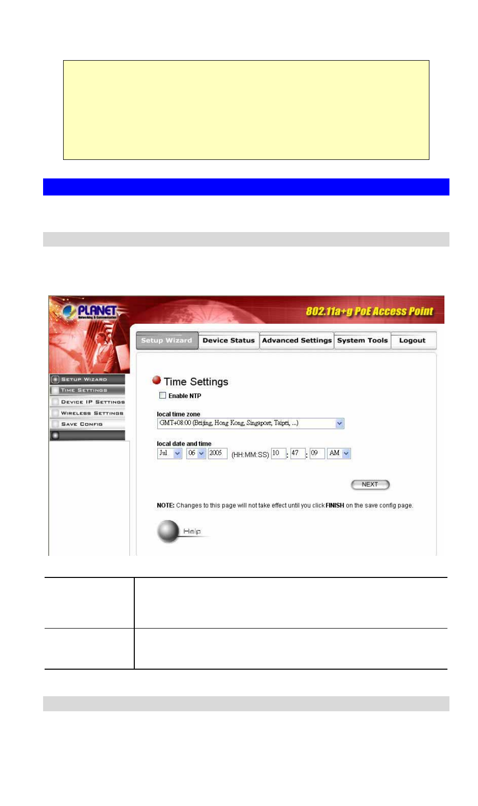 3 setup wizard, 1 time settings, 2 device ip settings | Planet Technology WDAP-2000PE User Manual | Page 12 / 53