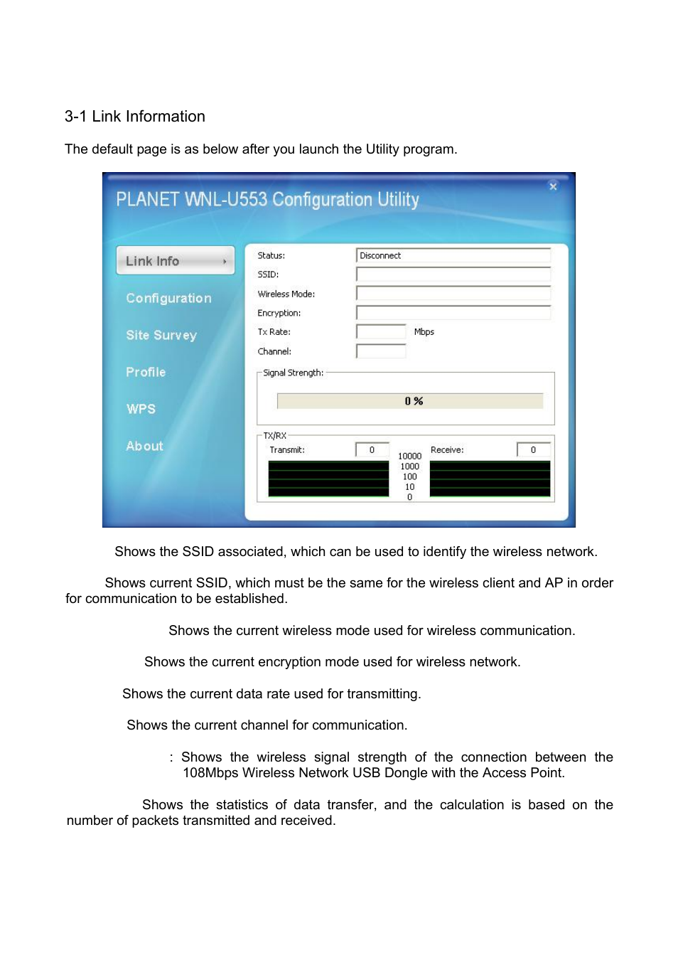 Chapter 3: general configuration, 1 link information, Nformation | Planet Technology Wireless USB Adapter WNL-U553 User Manual | Page 11 / 24