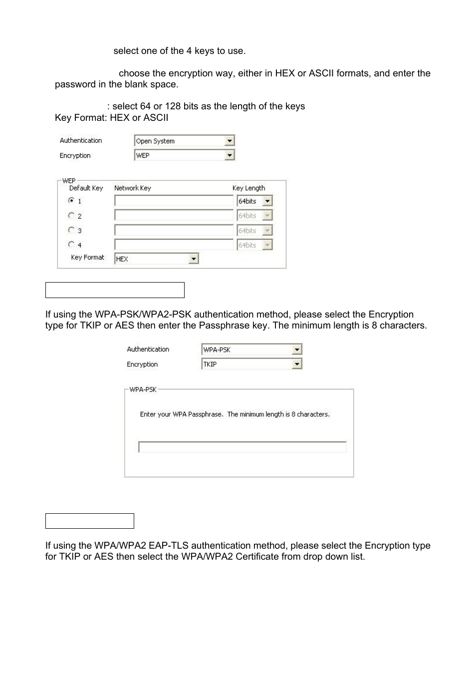 Wpa-psk / wpa2-psk, Wpa eap-tls | Planet Technology Wireless USB Adapter WNL-U553 User Manual | Page 13 / 24