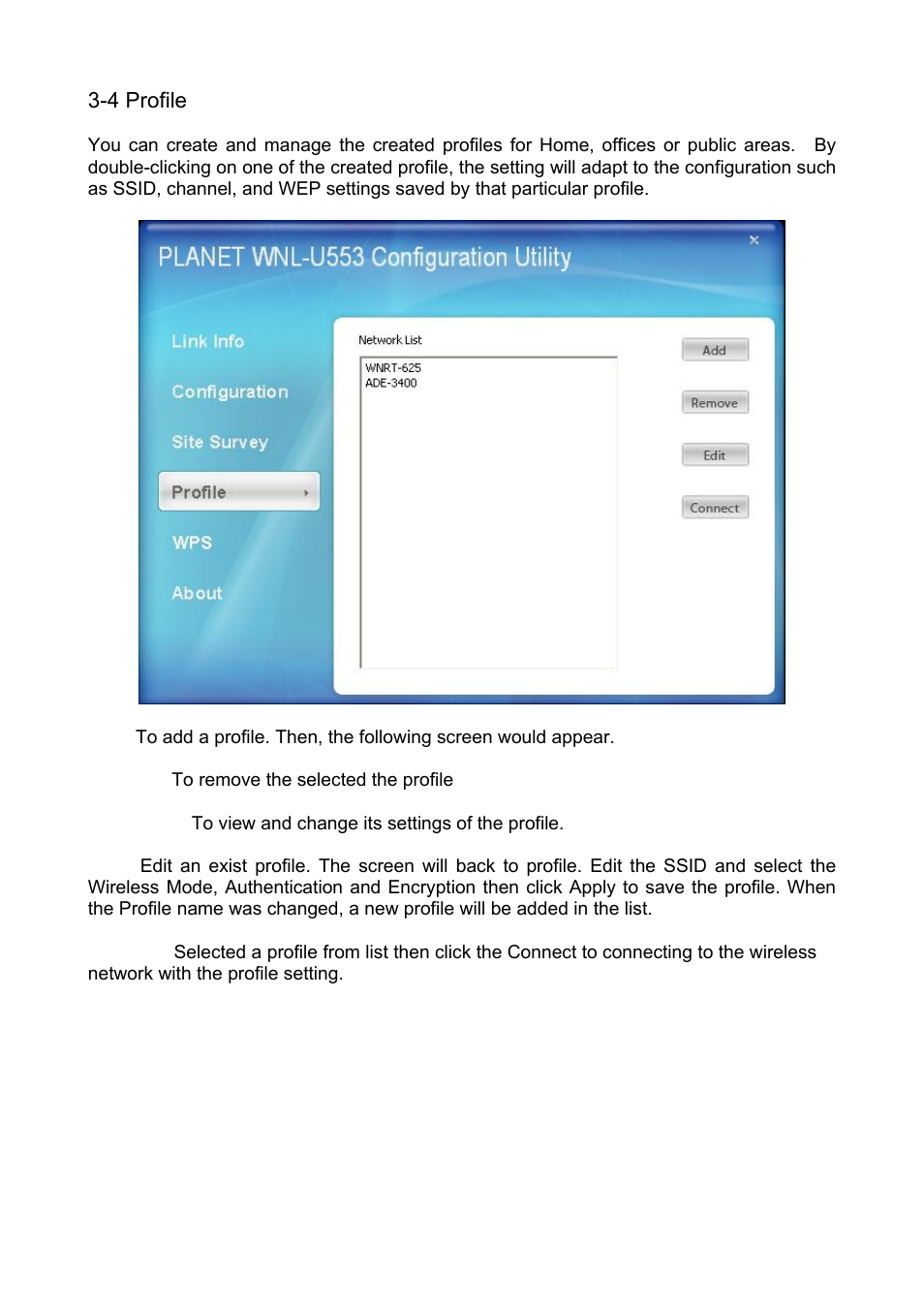 4 profile, Rofile | Planet Technology Wireless USB Adapter WNL-U553 User Manual | Page 16 / 24