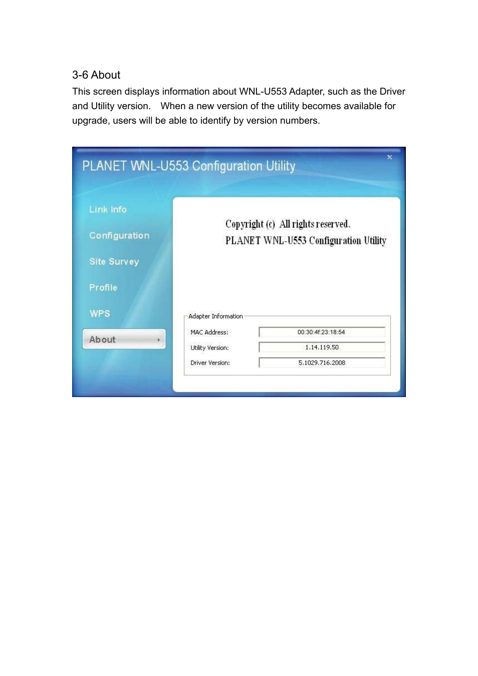 6 about, Bout | Planet Technology Wireless USB Adapter WNL-U553 User Manual | Page 22 / 24