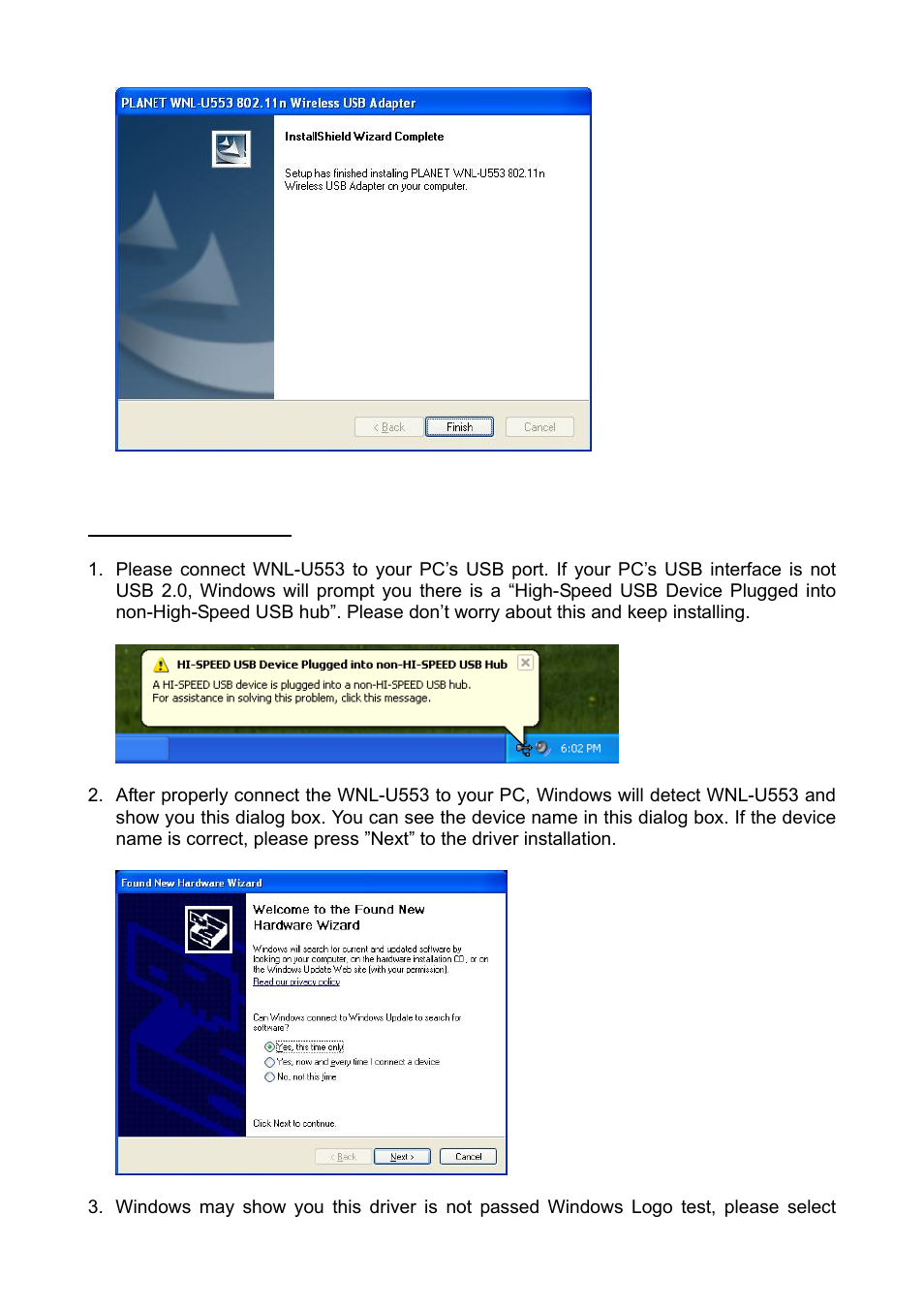 Hardware installation | Planet Technology Wireless USB Adapter WNL-U553 User Manual | Page 9 / 24