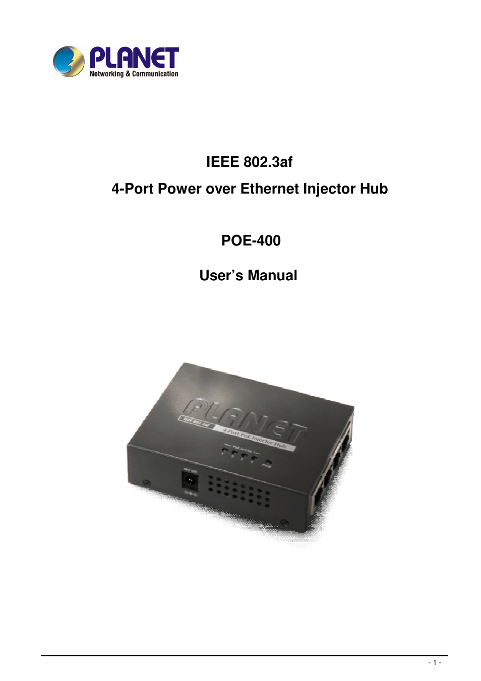 Planet Technology POE-400 User Manual | 9 pages