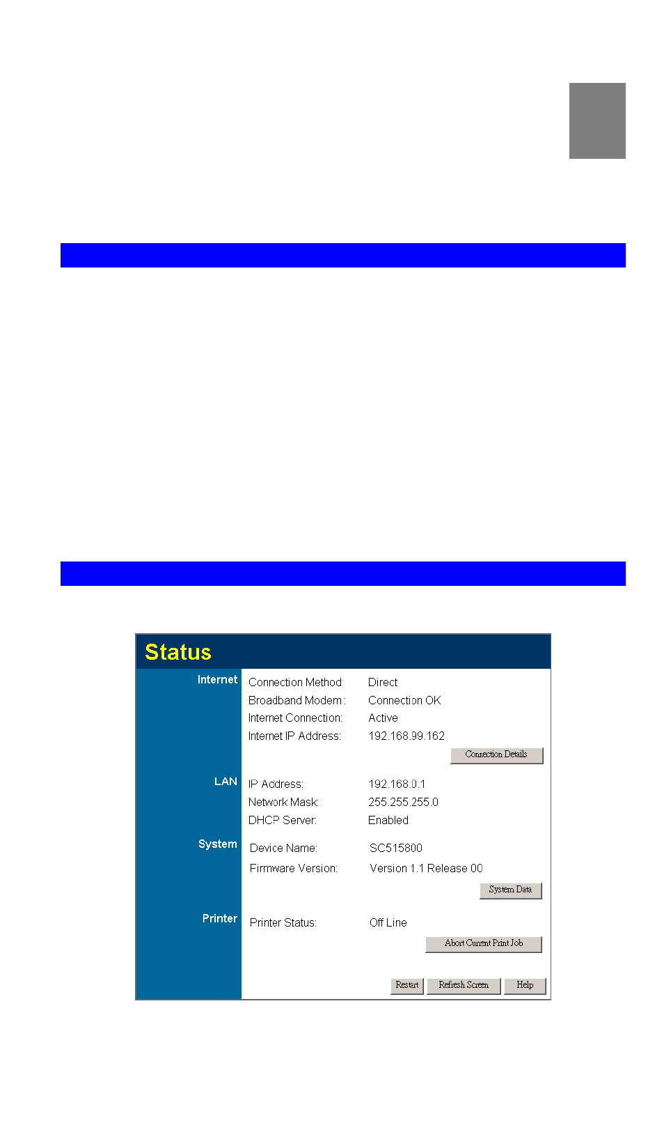 Chapter 5 operation and status, Operation, Status screen | Operation and status | Planet Technology XRT-411 User Manual | Page 42 / 99