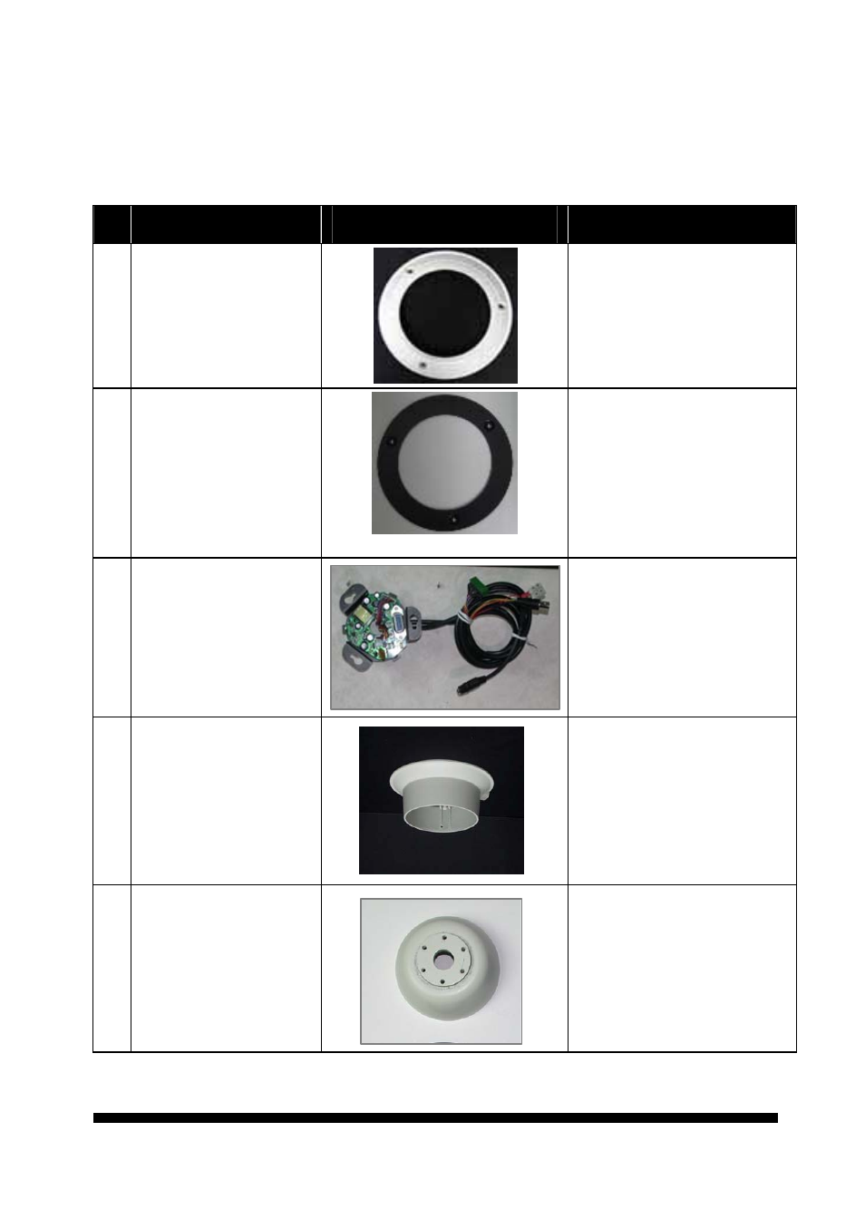 1 mounting accessory, Description, The look | The use, Plastic ring, Metal ring, To hold the camera embedded on ceiling, Mounting base, Plastic housing for surface mount, To hold the camera on ceiling surface | Planet Technology 23x Indoor Speed Dome Camera CAM-ISD48 User Manual | Page 17 / 47