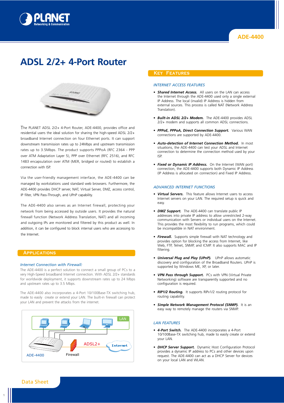 Planet Technology ADE-4400 User Manual | 2 pages
