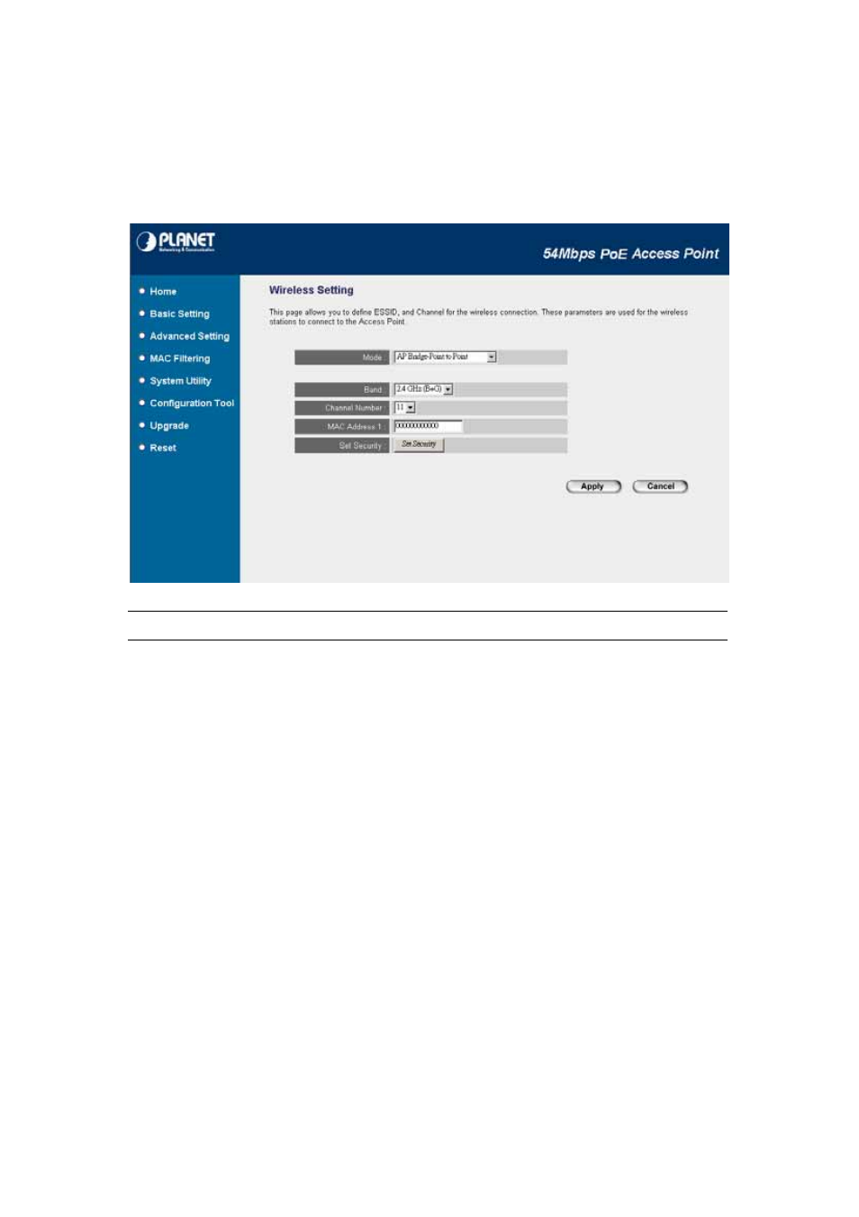 4 ap bridge - point to point mode, Ap bridge - point to point mode, Parameter description | Planet Technology Network Device WAP-4033PE User Manual | Page 17 / 38