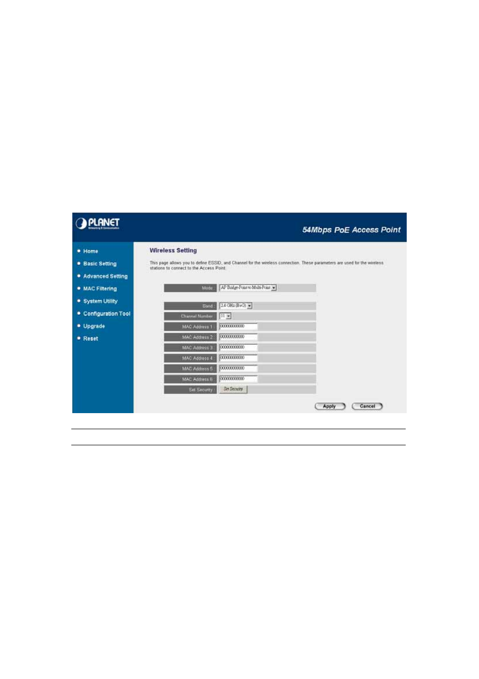 5 ap bridge - point to multipoint mode, Ap bridge - point to multipoint mode, Parameter description | Planet Technology Network Device WAP-4033PE User Manual | Page 18 / 38