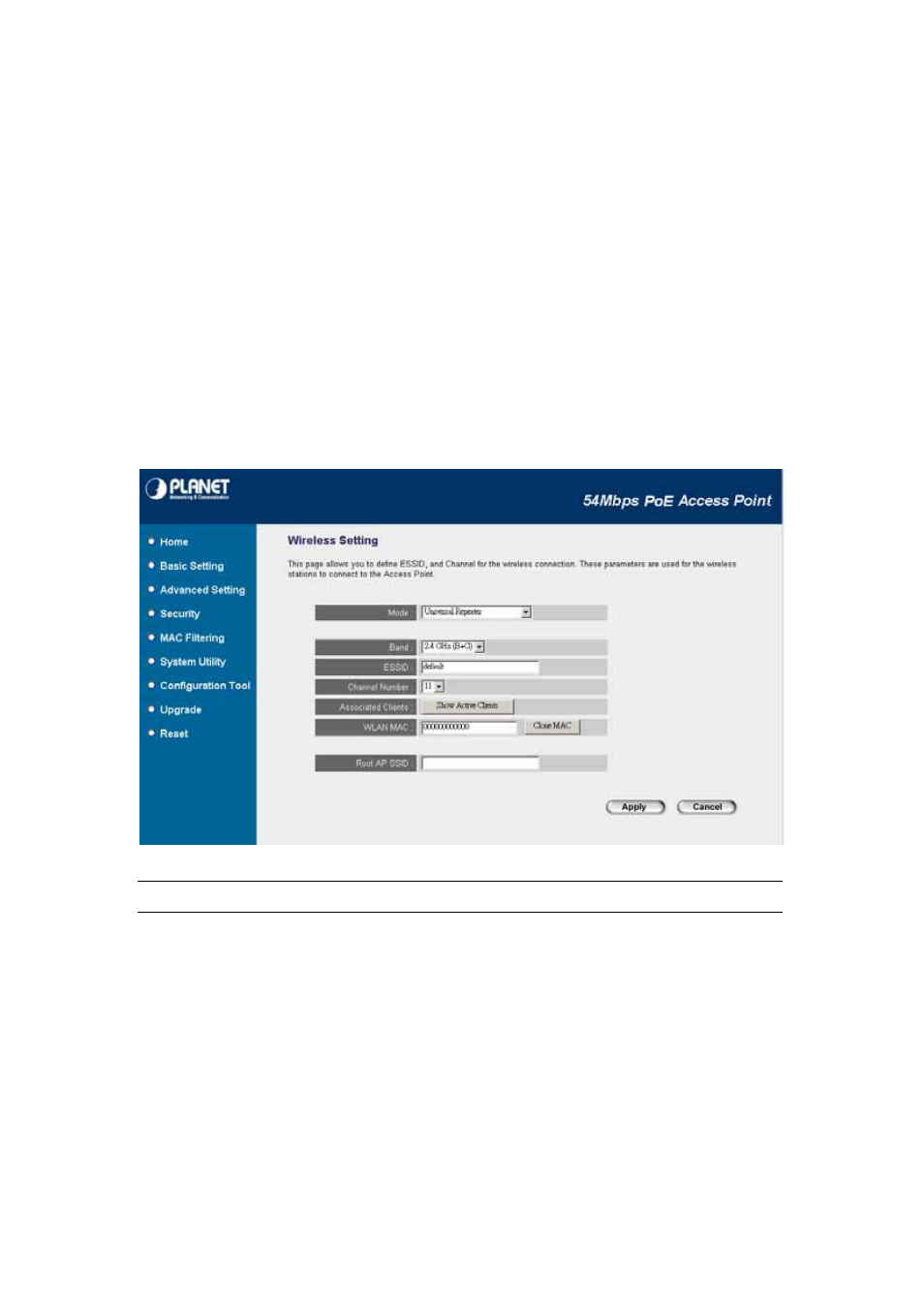 7 universal repeater mode, Universal repeater mode, Parameter description | Planet Technology Network Device WAP-4033PE User Manual | Page 21 / 38