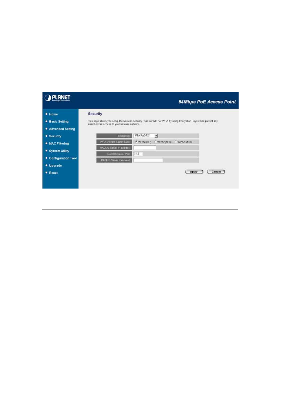 4 wpa radius, Wpa radius, Parameter description | Planet Technology Network Device WAP-4033PE User Manual | Page 30 / 38