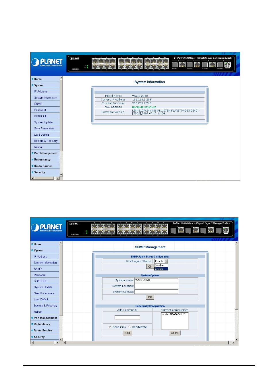 2 system information, 3 snmp | Planet Technology WGS3-2840 User Manual | Page 20 / 76