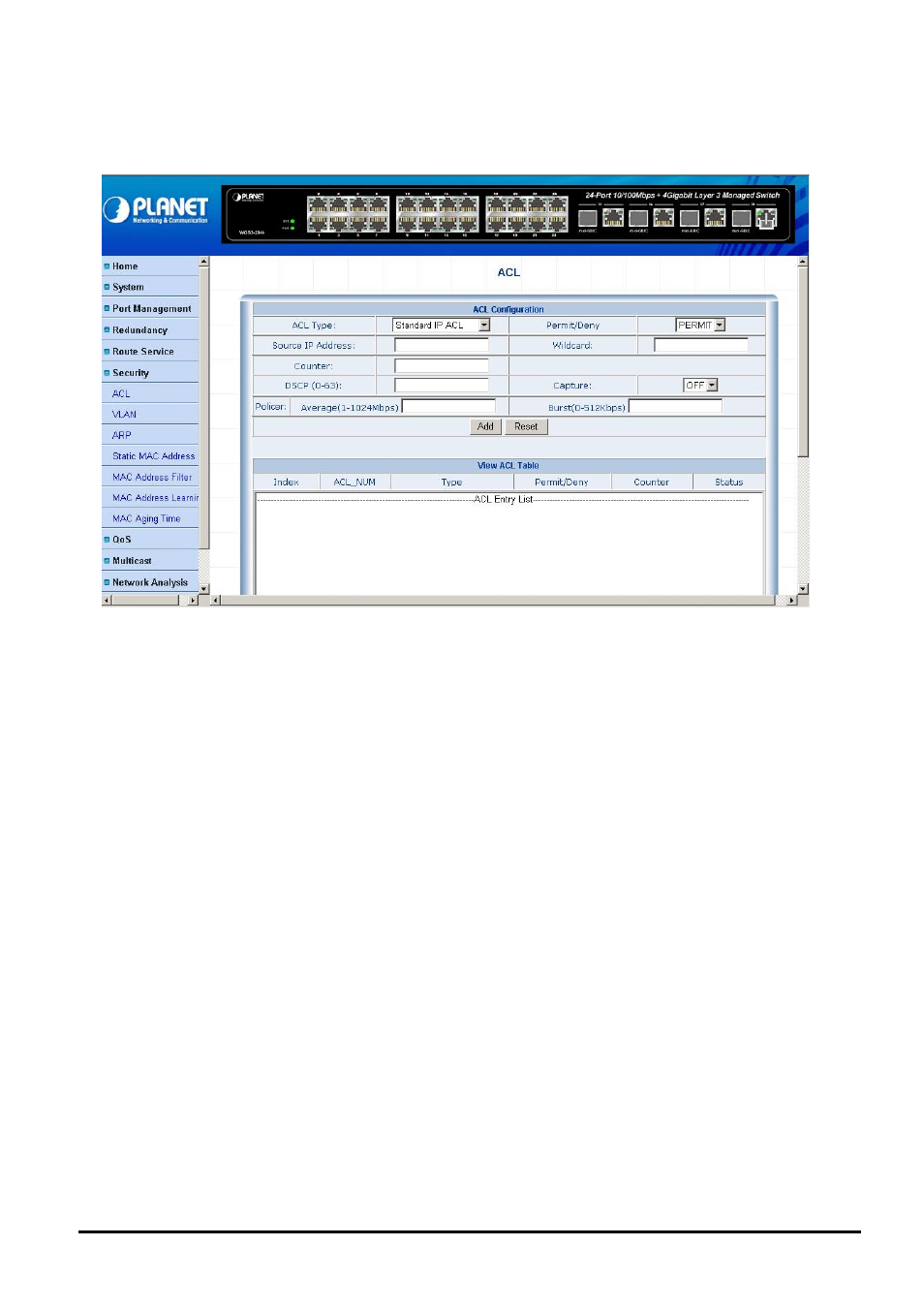 6 security, Ecurity | Planet Technology WGS3-2840 User Manual | Page 43 / 76