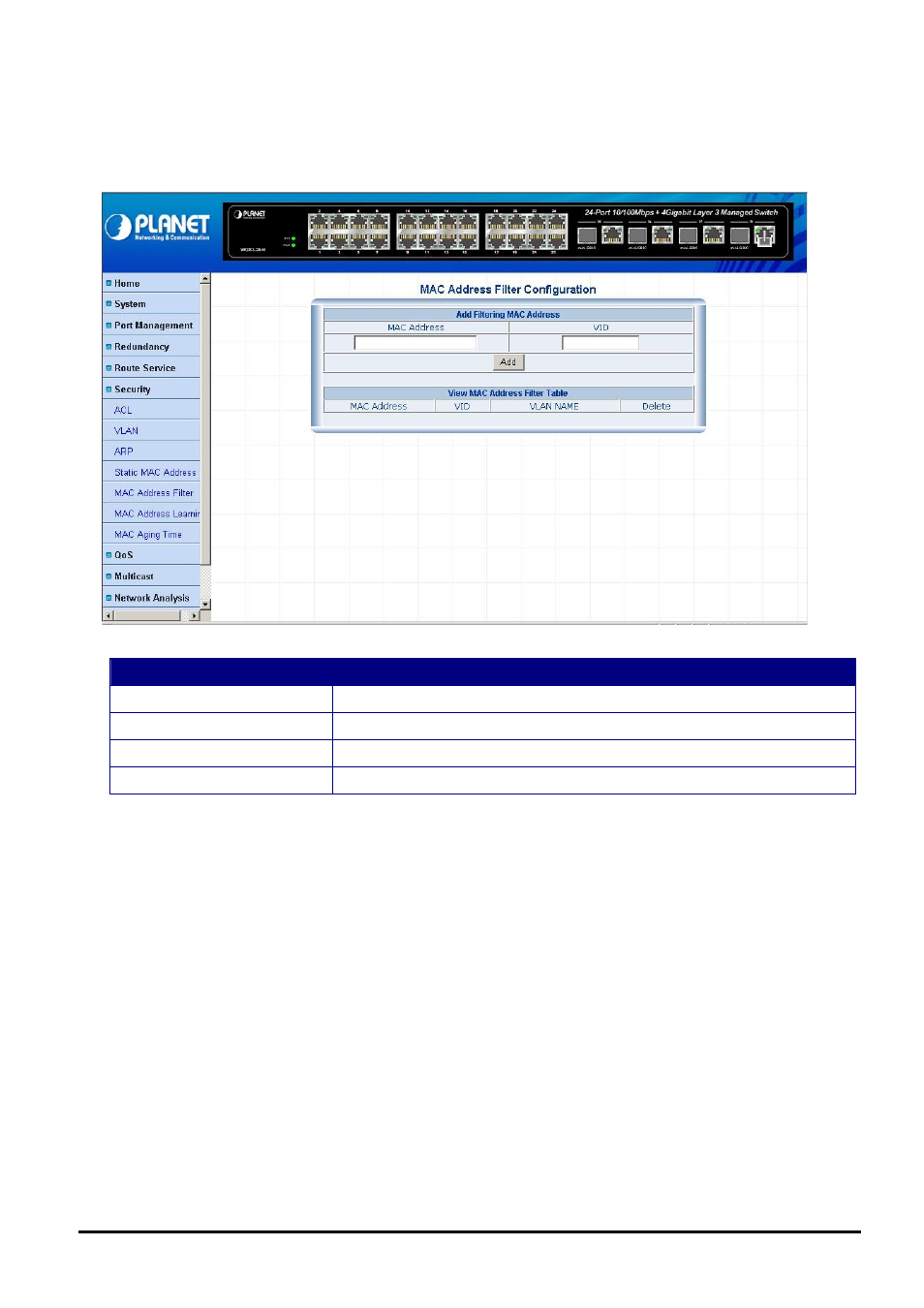 5 mac address filter | Planet Technology WGS3-2840 User Manual | Page 55 / 76