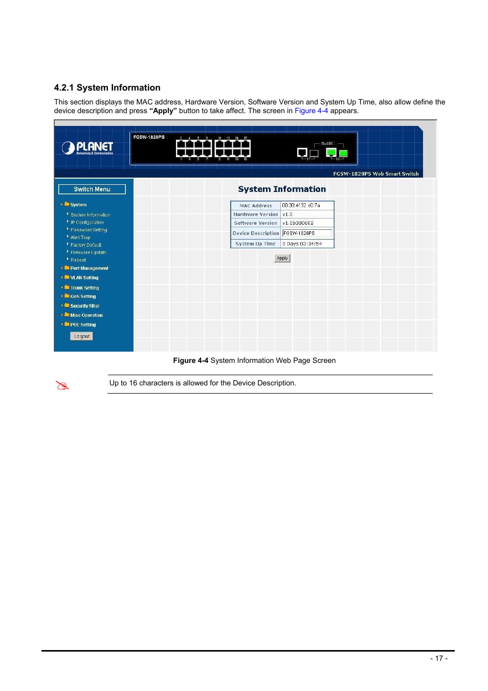 1 system information | Planet Technology FNSW-1608PS User Manual | Page 17 / 72