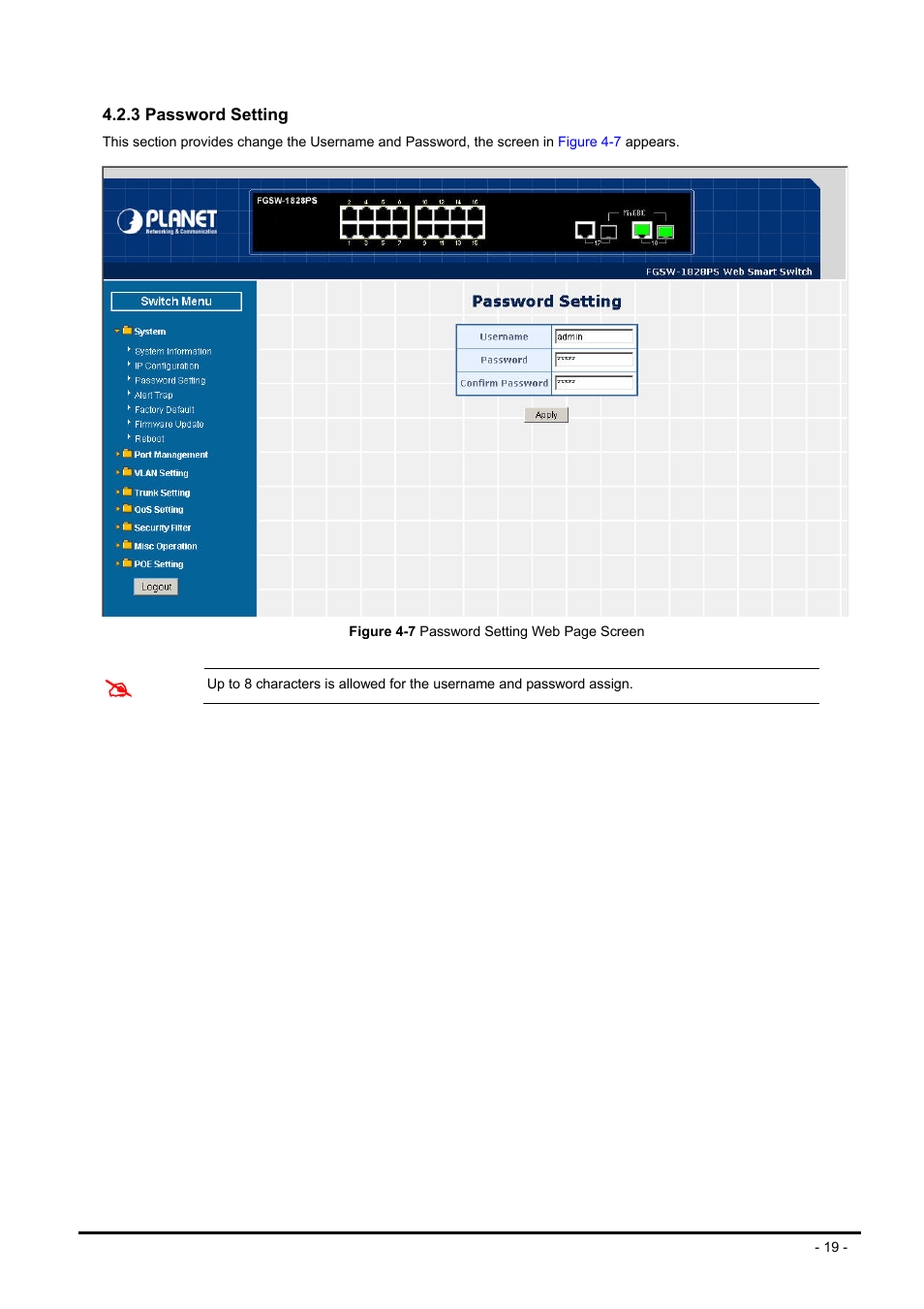 3 password setting | Planet Technology FNSW-1608PS User Manual | Page 19 / 72