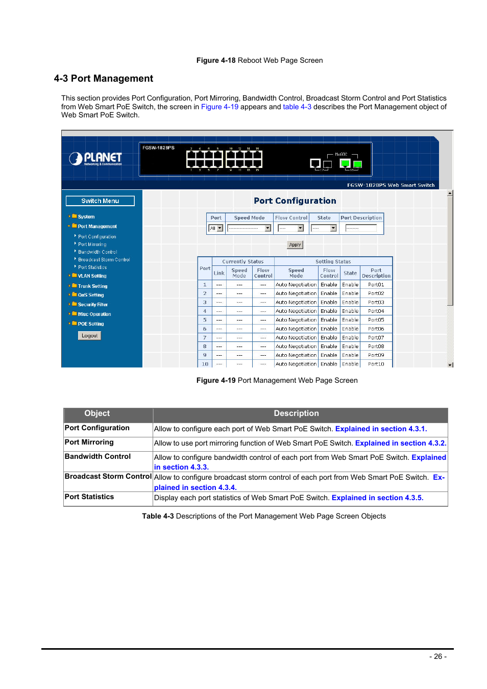 3 port management, Anagement | Planet Technology FNSW-1608PS User Manual | Page 26 / 72