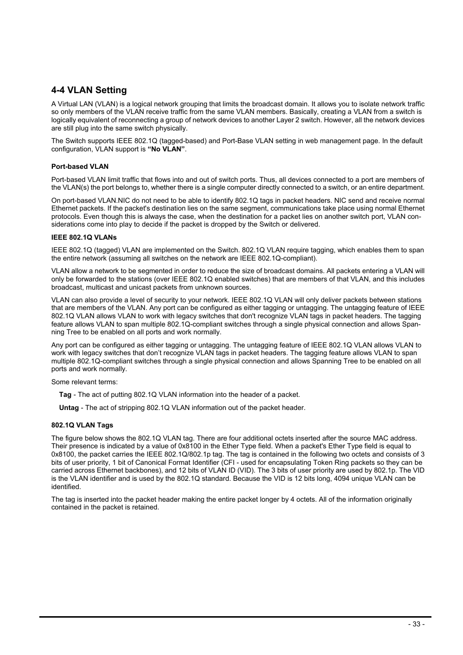 4 vlan setting, Vlan, Etting | Planet Technology FNSW-1608PS User Manual | Page 33 / 72