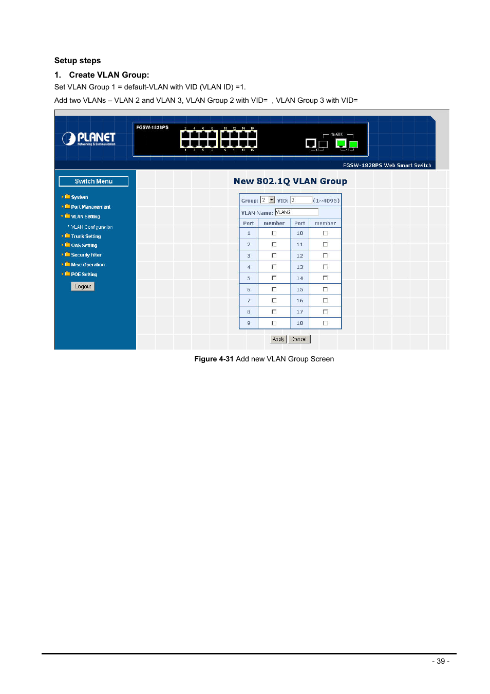 Planet Technology FNSW-1608PS User Manual | Page 39 / 72