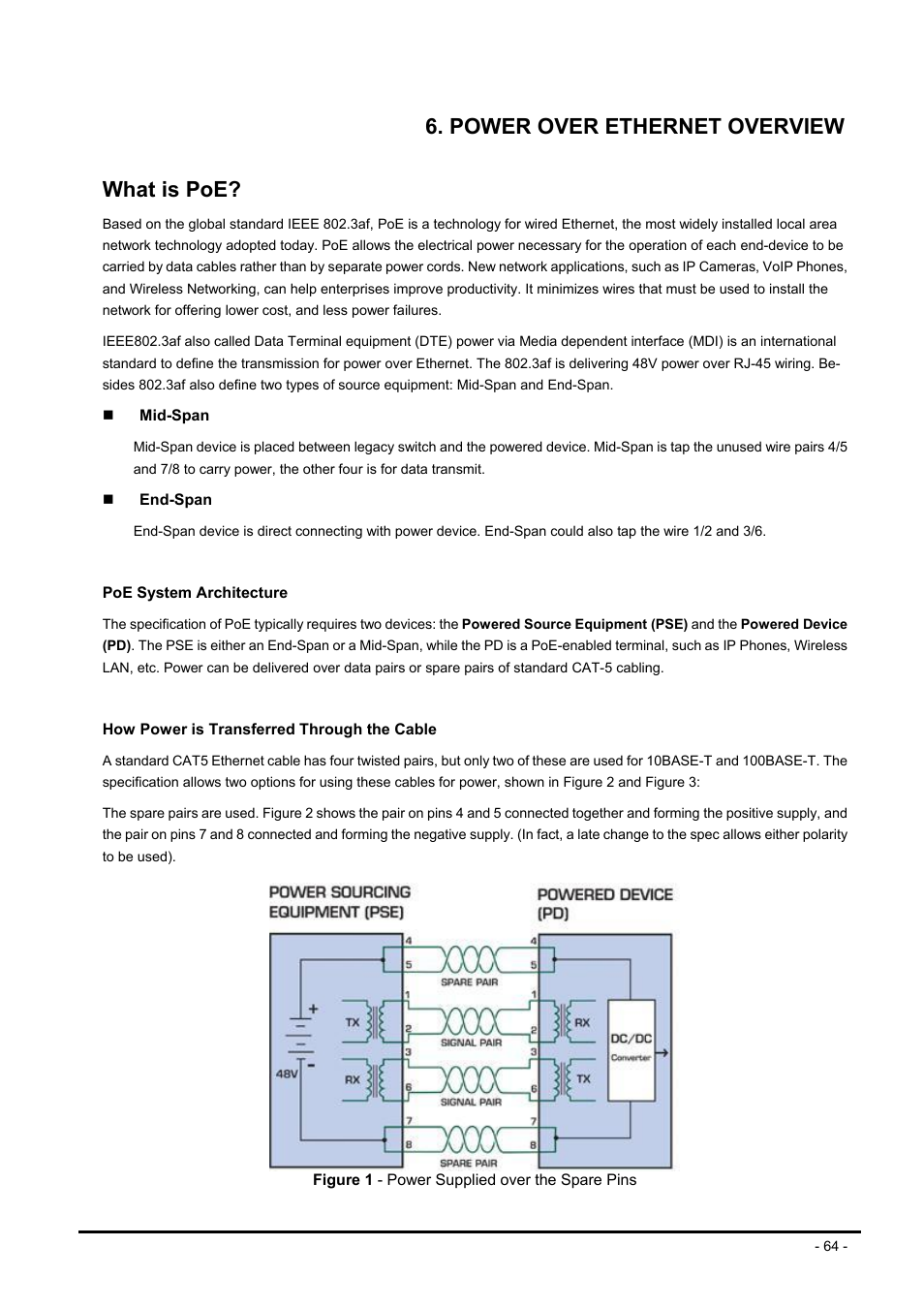 Power over ethernet overview, Power over, Ethernet overview what is poe | Planet Technology FNSW-1608PS User Manual | Page 64 / 72