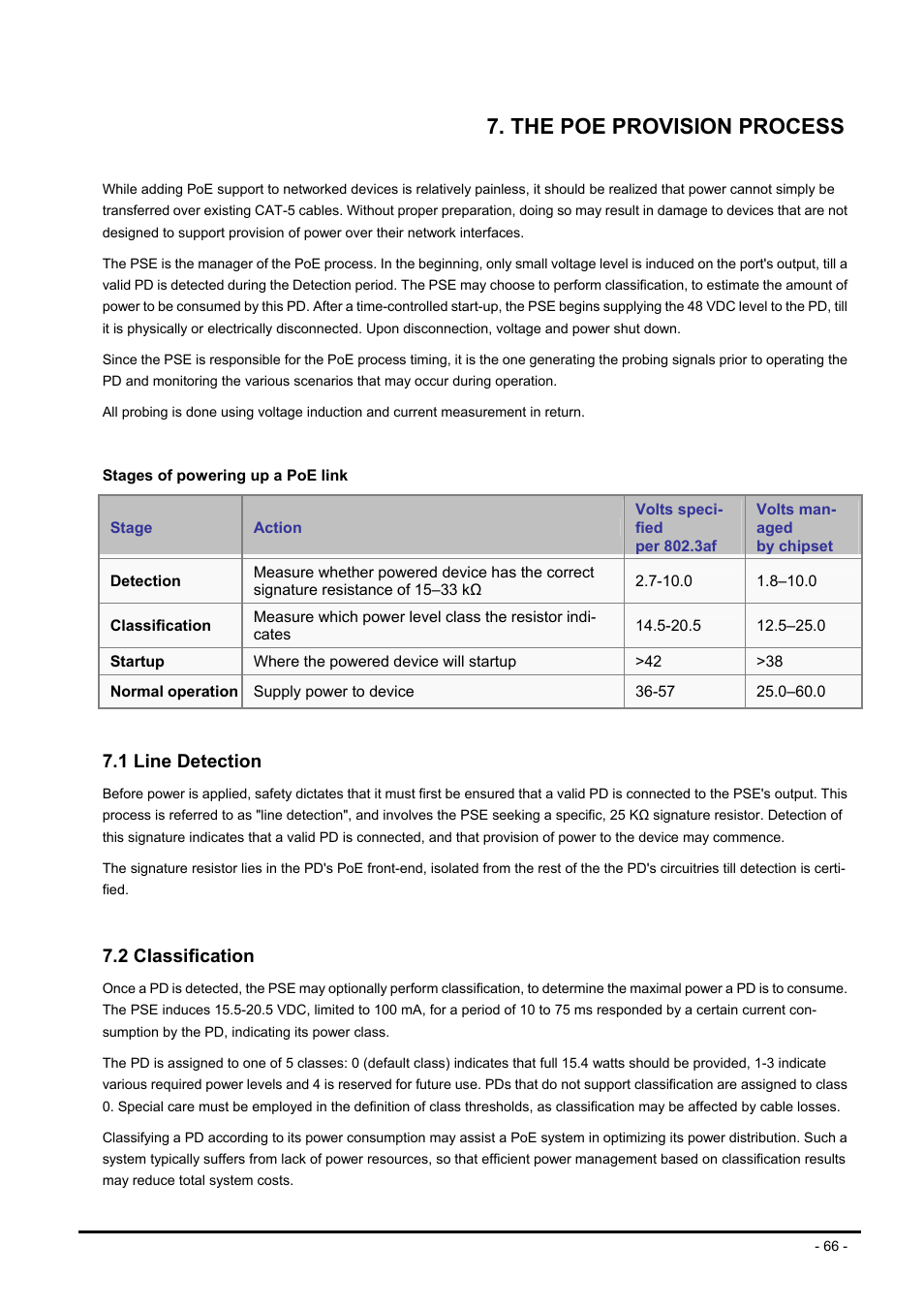 The poe provision process, 1 line detection, 2 classification | Etection, Lassification | Planet Technology FNSW-1608PS User Manual | Page 66 / 72