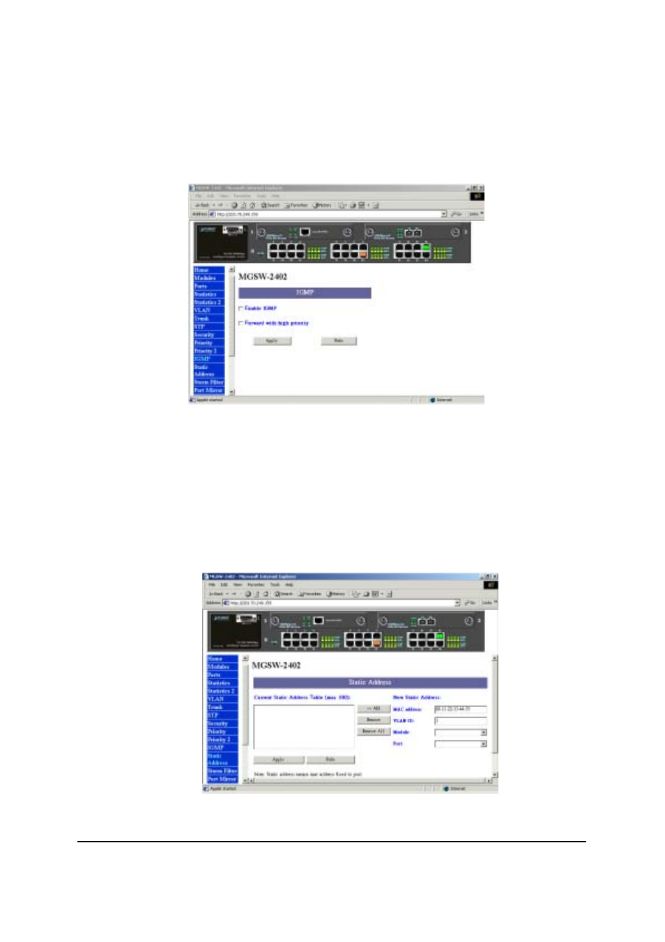 13 igmp, 14 static address | Planet Technology MGSW-2402 User Manual | Page 16 / 31