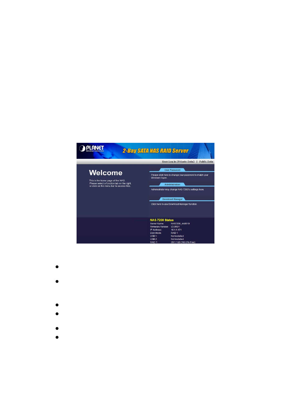 4 using the web file sharing | Planet Technology 2-Bay SATA NAS RAID Server NAS-7200 User Manual | Page 22 / 80