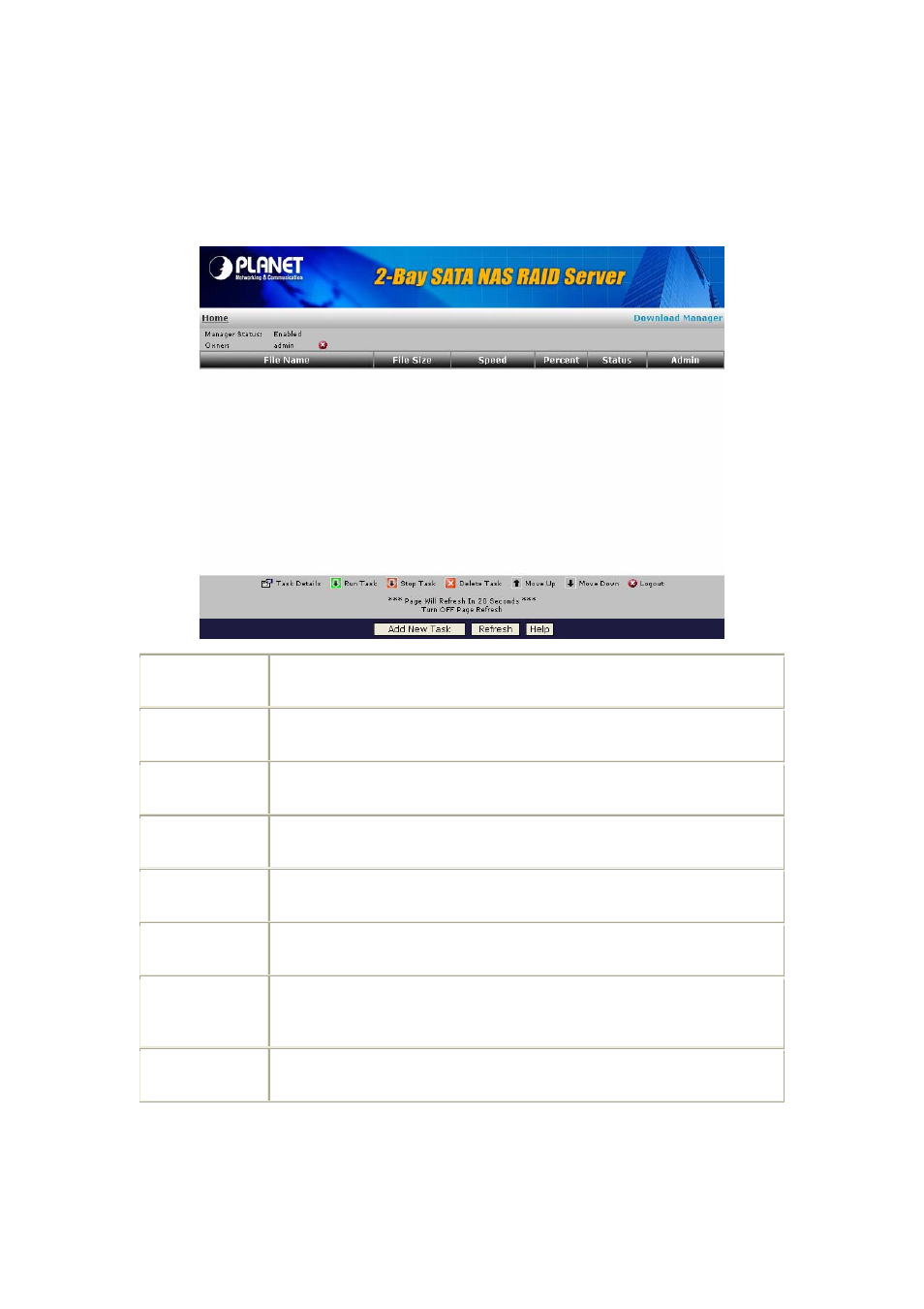 2 download management screen | Planet Technology 2-Bay SATA NAS RAID Server NAS-7200 User Manual | Page 62 / 80